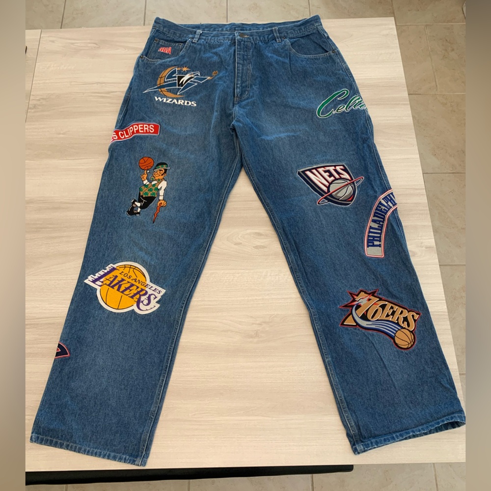 Vintage RARE Unk Denim NBA Jeans NBA 15 Team Logo Patches Men Size 40‎